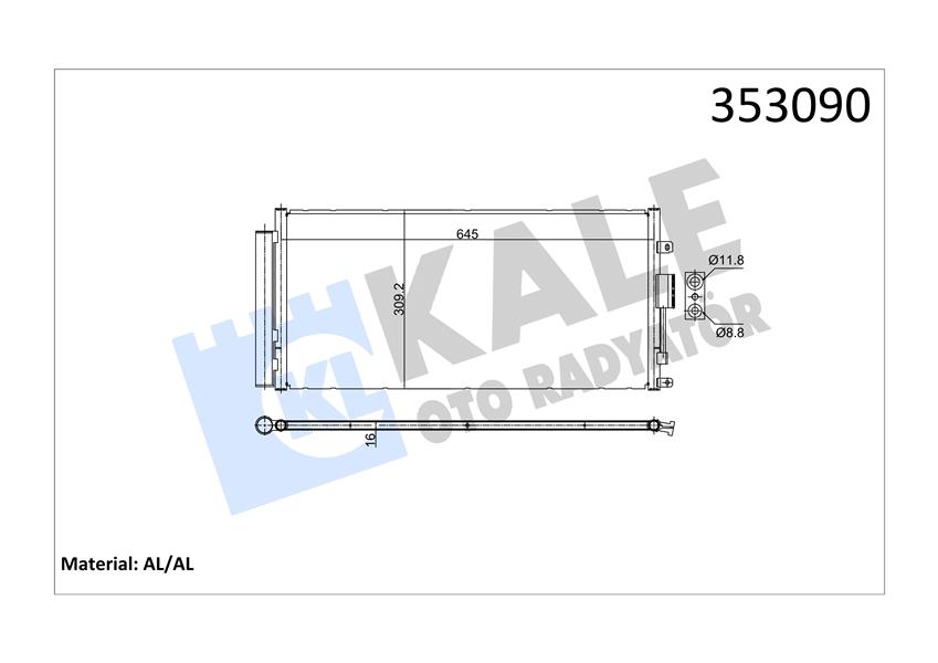 KONDENSER ABARTH 500 595 695-500C 595C 695C 1.4 07 KURUTUCU İLE BRAZING AL-AL 625X309X16 KLİMA RADYATÖRÜ