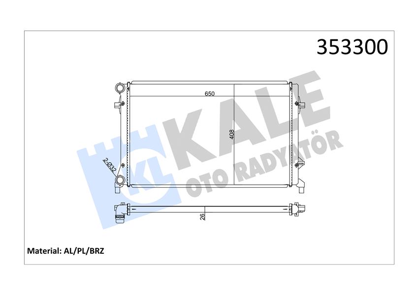 SU RADYATÖRÜ AUDI A3-SEAT ALTEA-LEON-TOLEDO III-SKODA OCTAVIA-YETI-VW CADDY III-EOS-GOLF V-VI-JETTA III-PASSAT-TOURAN 1.4 1.6 2.0 FSI 03 AT MT AC NAC BRAZING 648X408X26 1K0121251DL-1K0121251AP