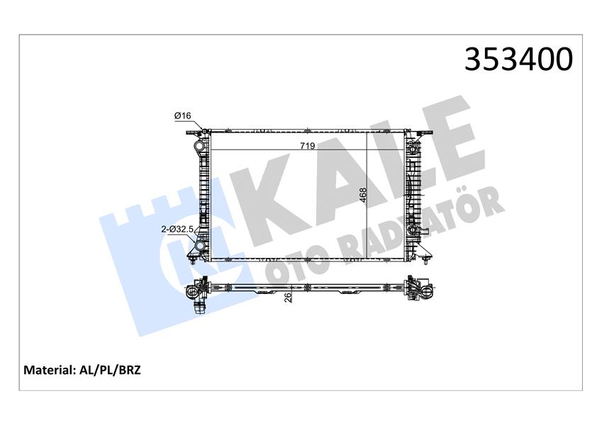 RADYATÖR AUDI A4-A5-Q5 2.0TFSI-1.8TFSI-2.0T OTOMATİK 720X468X26 AL-PL-BRZ