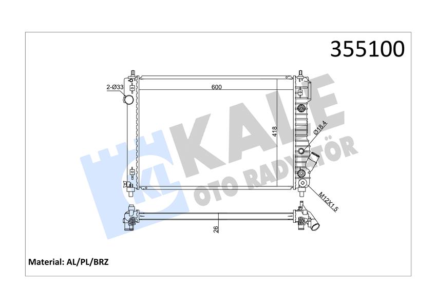 RADYATÖR CHEVROLET AVEO OTOMATİK AL/PL/BRZ 600X418X26