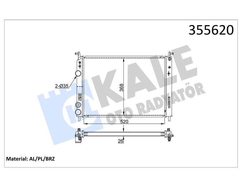 SU RADYATÖRÜ FIAT ALBEA-PALIO-STRADA 1.2 16V 02 MT AC BRAZING 520X368X26