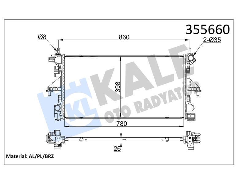 SU RADYATÖRÜ PEUGEOT BOXER-CITROEN JUMPER 2.2 3.0HDI 06 FIAT DUCATO 2.3D MTJ 11 MT MEKANİK 781X416X24 1616950280-1382424080-1617023380-1618094280