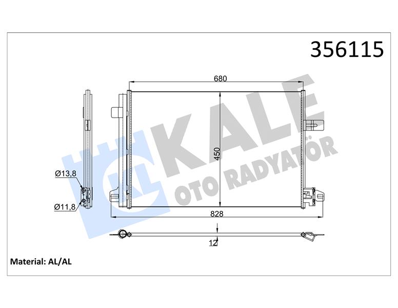 KONDENSER VOLKSWAGEN TRANSPORTER VI-MULTIVAN VI 2.0TDI 15 12V KURUTUCULU 12MM AL/BRZ 664X450.5X12