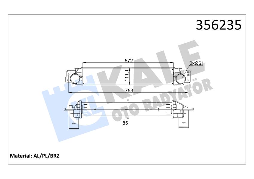 INTERCOOLER OPEL ANTARA 2.0CDTI 06 11-CHEVROLET CAPTIVA 2.0D 06 85MM AL/BRZ 572X97X85