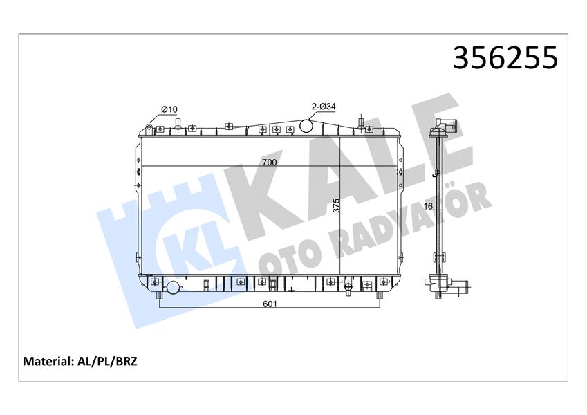 MOTOR SU RADYATÖRÜ MANUEL CHEVROLET LACETTI 05 NUBIRA 05 1.4-1.6-1.8 16MM AL/BRZ 375X698X16