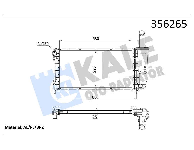 RADYATÖR FIAT PUNTO 1.4 03 12 MT 26MM AL/BRZ 580X298X26