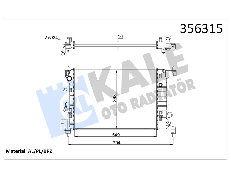 RADYATÖR CHEVROLET AVEO 1.2 1.4 11 MT 16MM AL/BRZ 549X398X16