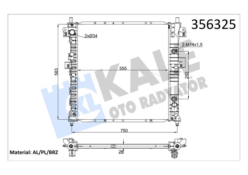 RADYATÖR SSANGYONG ACTYON-KYRON 2.0XDI 2.3 05 AT 26MM AL/BRZ 555X583X26 2131031230-2131031231