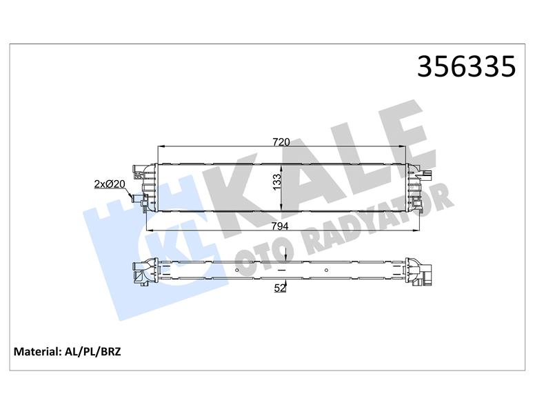 ARA SOĞUTUCU RADYATÖR AUDI A4-A5-A6-A7-Q5 2.0/3.0TDI 08 18 52MM AL/BRZ 720X133.5X52