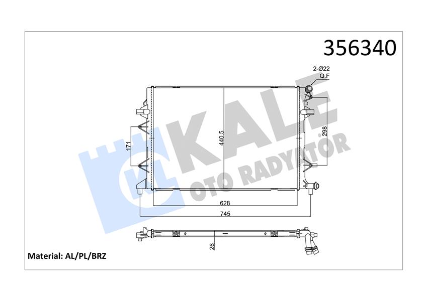 ARA SOĞUTUCU RADYATÖR YETI-BEETLE-CADDY IV-GOLF VI-JETTA IV-SCIROCCO LT RADYATÖR AL/BRZ 628X440.5X26