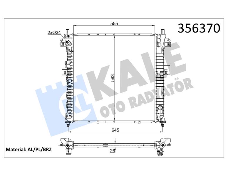 RADYATÖR MANUEL SSANGYONG ACTYON-KYRON 2.0XDI 2.3 05 MT 26MM AL/BRZ 555X583X26