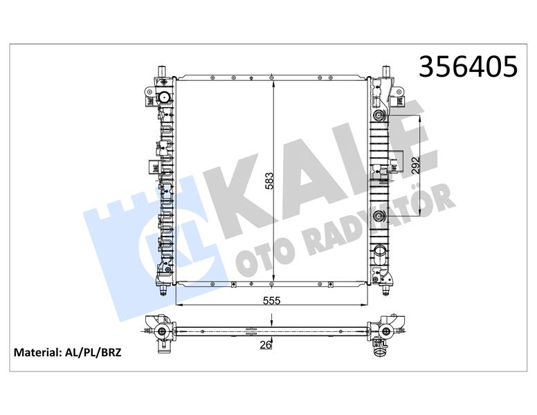 RADYATÖR SSANGYONG ACTYON 2.0XDI 11 -KYRON 2.0/2.7XDI 05 AT 26MM AL/BRZ 555X583X26