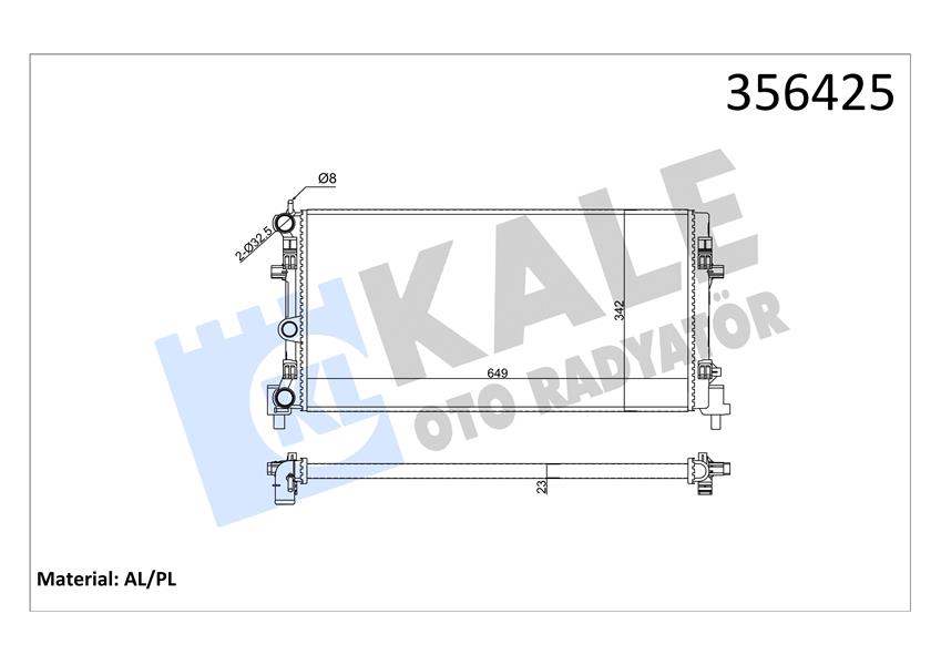 SU RADYATÖRÜ AUDI A1 10 SEAT IBIZA IV-TOLEDO IV 08 SKODA FABIA II-RAPID-ROOMSTER 06 VW POLO 09 1.2 1.6 1.9TDI 1.2 1.4TSI 1.2TFSI MT MEKANİK 649X342X23 6R0121253N-6RF121253