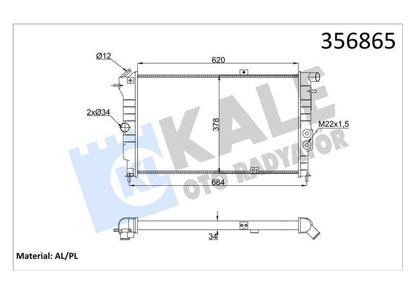 SU RADYATÖRÜ OPEL VECTRA A 1.6I 2.0I 2.0I 16V 1.7D 90-95 CALIBRA A 2.0I 94-97 MT AC NAC MEKANİK 620X378X34 90443463-90443466