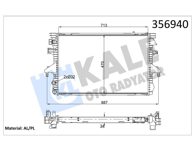 SU RADYATÖRÜ VW TRANSPORTER V-MULTIVAN V 1.9TDI 2.0 03-09 MT AC NAC MEKANİK 713X470X34