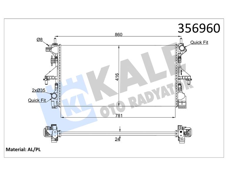 SU RADYATÖRÜ PEUGEOT BOXER-CITROEN JUMPER 2.2 3.0HDI 06 FIAT DUCATO 2.3D MTJ 11 MT MEKANİK 781X416X24 1616950280-1382424080-1617023380-1618094280
