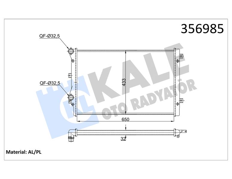 SU RADYATÖRÜ AUDI A3-TT 04 SEAT ALTEA-LEON-TOLEDO III 07 SKODA OCTAVIA-SUPEB-YETI 07 VW GOLF VI- JETTA III-IV-PASSAT-SCIROCCO 09 1.8 2.0TFSI-TSI MT MEKANİK 650X433X32 5K0121253B-1K0121251BB