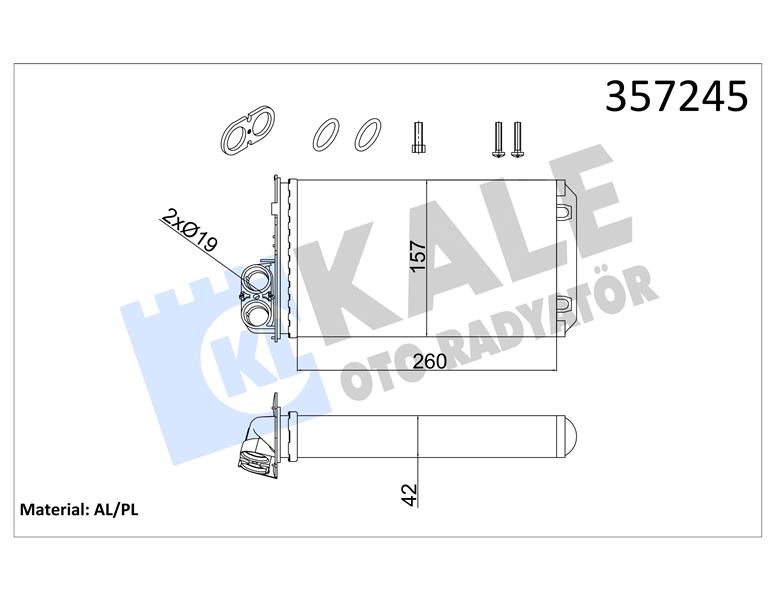 KALORİFER RENAULT TRAFIC II-OPEL VIVARO A-NISSAN PRIMASTAR 1.9/2.0/2.5DCI 01 CONTA İLAVELİ AL/MKNK 260X157X42 93198689