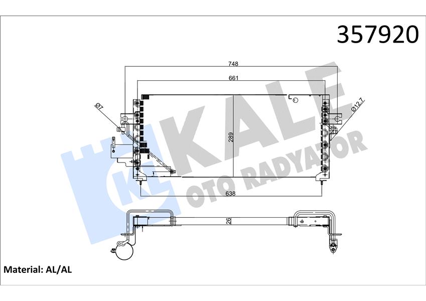 KONDENSER NISSAN SUNNY III 1.3 1.4 LX 1.4-1.6İ 1.8-2.0 GTİ 1.7-2.0 D 91-20- KURUTUCUSUZ 26MM
