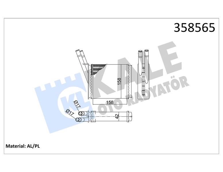 KALORİFER ISUZU D-MAX I-SPACECAB-TFR-TFS-TROOPER II-TROOPER III-OPEL CAMPO-MONTEREY A HEATER CORE AL/MKNK158X158X42