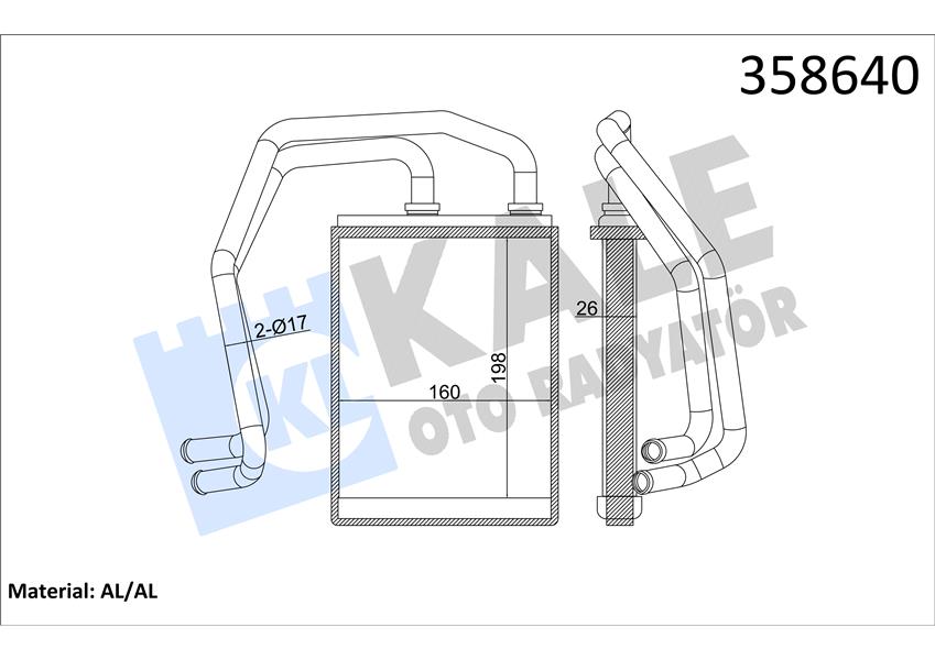 KALORİFER MITSUBISHI CANTER FUSO 711-839-859 06 12 BORULU BRAZING AL-AL 198X159.5X26 KALORİFER R ADYATÖRÜ