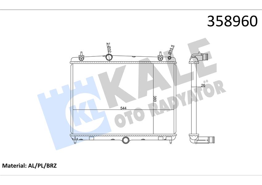 RADYATÖR C5 09 P508 10 1.6HDI EP6CDT MEK OTOM AC KLİMASIZ 555X394X24