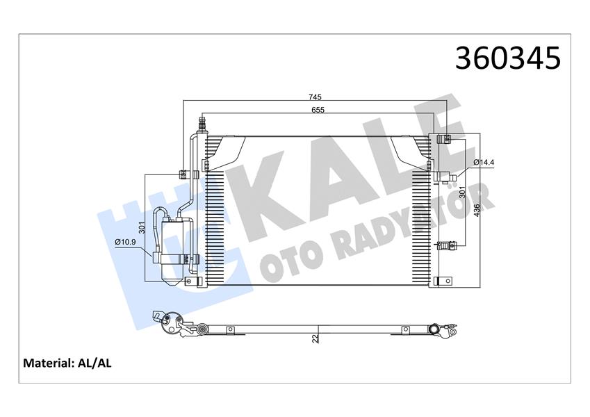 KLİMA RADYATÖRÜ VOLVO S60 I 384 2.0T 00-10 S80 I 184 2.0T 98-06 V70 II 285 2.4 01-07 XC70 I CROSS COUNTRY 295 2.5T XC AWD 02-07 KURUTUCU İLE BRAZING AL-AL 655X436X22