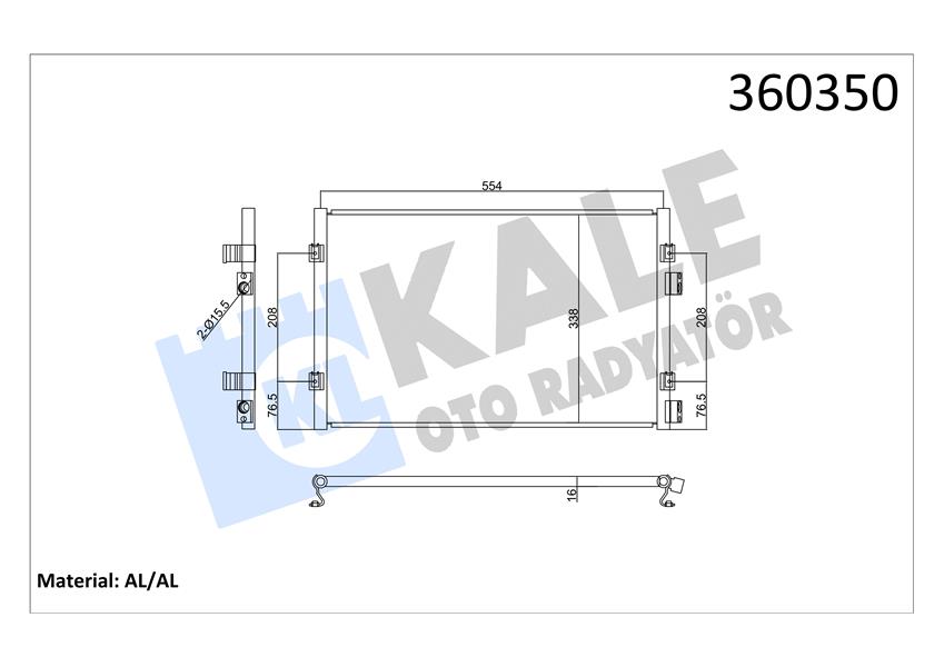 KLİMA RADYATÖRÜ CHRYSLER PT CRUISER 1.6 2.0 2.4 00-10 KURUTUCUSUZ BRAZING AL-AL 554X338X16 5073579AA