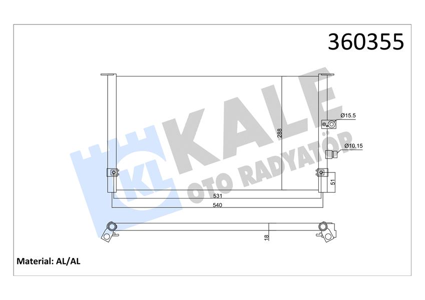 KONDENSER TOYOTA HILUX VI PICK-UP 2.4D-TD 97 05 KURUTUCUSUZ BRAZING AL-AL 531X288X18 KLİMA RADYA TÖRÜ