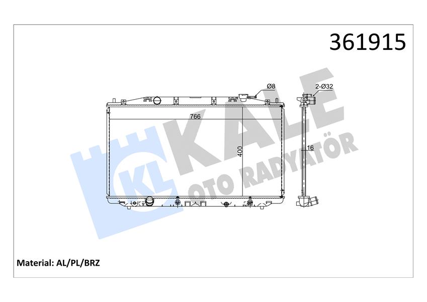 RADYATÖR HONDA ACCORD 2.4 08 AT BRAZING 400X766X16 SU RADYATÖRÜ