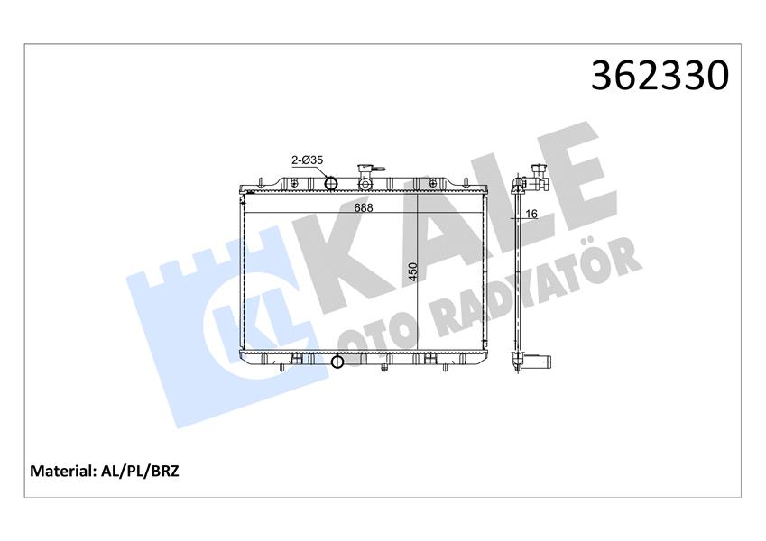 RADYATÖR NISSAN X-TRAIL II T31 2.0 4X4 2.5 4X4 07 13 AT-MT BRAZING 450X688X16 SU RADYATÖRÜ 88X16 SU RADYATÖRÜ
