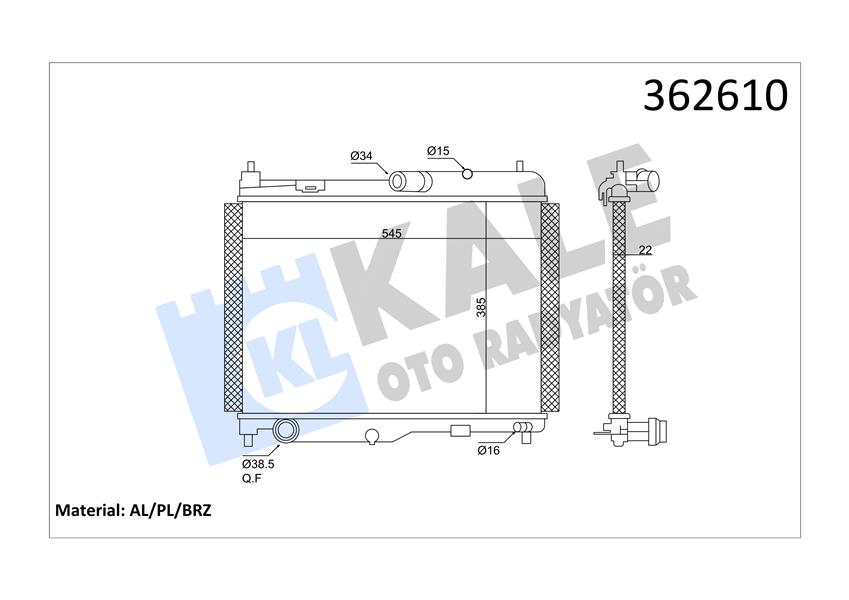 SU RADYATÖRÜ FORD ECOSPORT-FIESTA VII 1.0ECOBOOST 13 AT BRAZING 385X545X22 GN118005CB-GN118005CC-GN118005CD