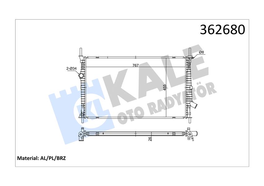 MOTOR SU RADYATÖRÜ FORD TRANSIT CUSTOM 2.0TDCI ECOBLUE 15 AT MT BRAZING 767X455X26 GK218005BC