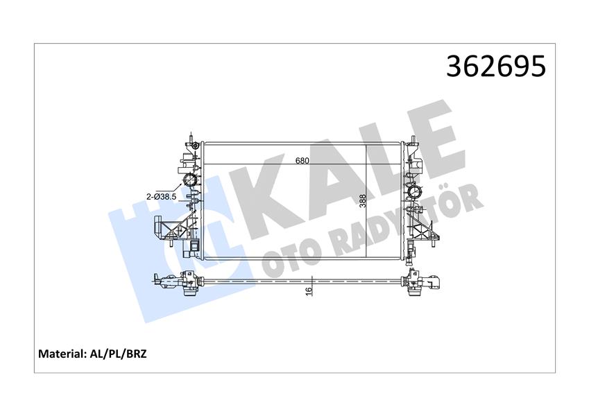 RADYATÖR OPEL ASTRA K 16 B14XE BRAZING 680X388X16 SU RADYATÖRÜ