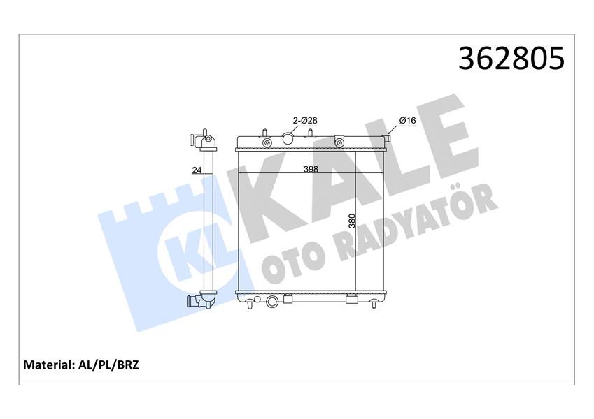 RADYATÖR PEUGEOT 207 1.4-1.6 16V 07 13-208 1.6 1.6GTI 12 CITROEN C3 II-DS3 1.4-1.6 VTI 1.4LPG 09 TU 3JP MT BRAZING 26MM SU RADYATÖRÜ