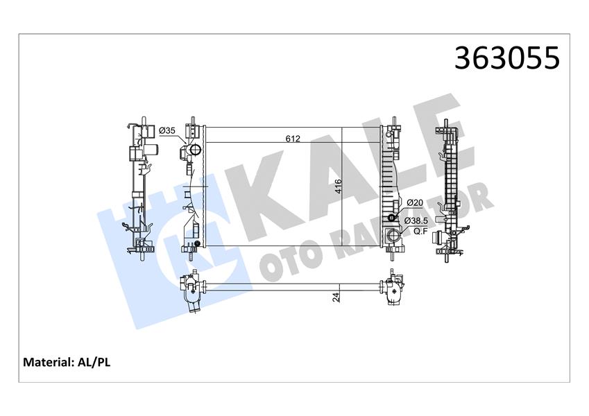 ALFA ROMEO GIULIETTA 940 1.4 TB 10 AC MT MEKANİK 612X416X24 SU RADYATÖRÜ