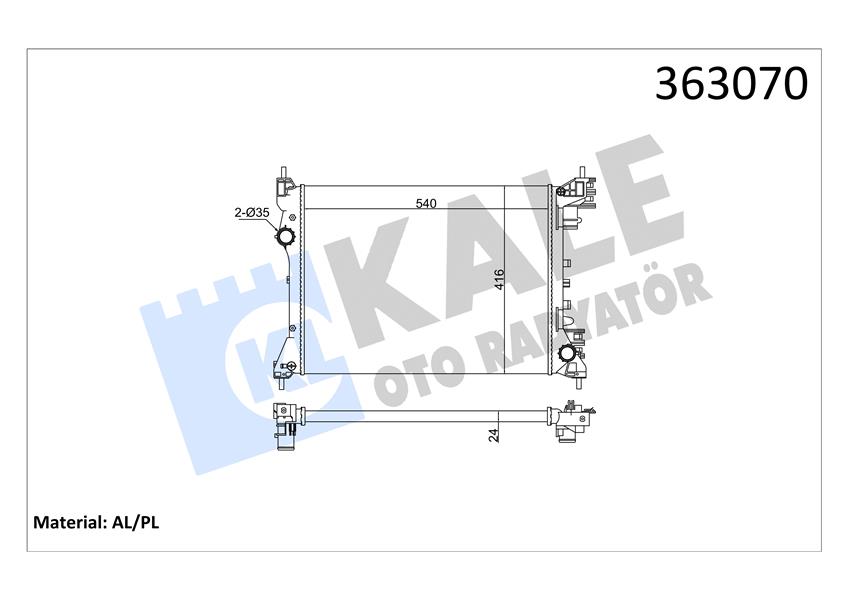 BRAZING VERSİYONU KL351280 FIAT DOBLO 152.263 - OPEL COMBO - ALF ROMEO MITO 10 AC/NAC MT ME KANİK 540X416X24 SU RADYATÖRÜ