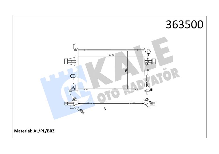 SU RADYATÖRÜ OPEL ASTRA G-ZAFIRA A 1.4 1.6 1.8 2.2 16V 1.6 99 MT BRAZING 600X348X26 1300214-90570728-93277988-9119486-93177121-90570730-1300189-93277996-9202505-9202506-13150403