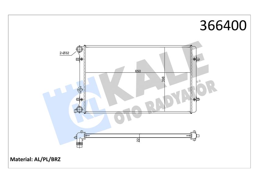 SU RADYATÖRÜ AUDI A3-TT-SEAT LEON-TOLEDO II-SKODA OCTAVIA I-VW BORA-GOLF IV 1.6 1.8T 1.9TDI 98 MT AC NAC BRAZING 650X398X22 1J0121253J-1J0121253N-1J0121253Q-1J0121253AT-1J0121253R
