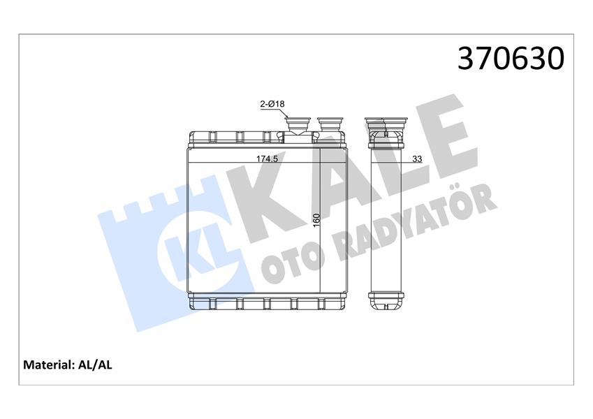 KALORİFER RADYATÖRÜ VW POLO T-CROSS-SEAT ARONA IBIZA V 1.0 1.5TSI 1.6TDI 17 AUDI 2.5 3.0 3.5 4.0TFSI 18 BORUSUZ BRAZING AL 160X174.5X33