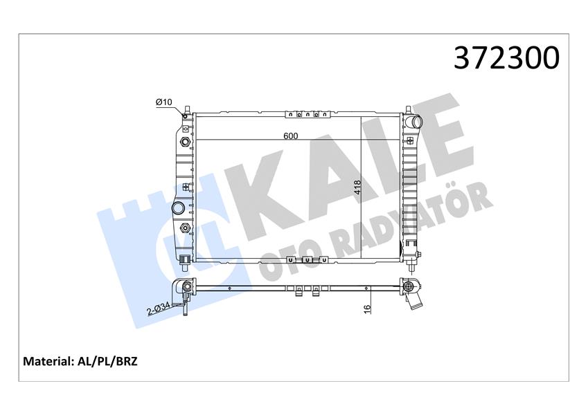 SU RADYATÖRÜ CHEVROLET AVEO-KALOS 1.4 OTOMATİK AL/PL/BRZ 600X418X16