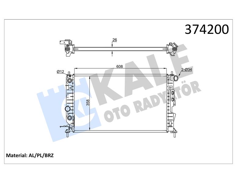 SU RADYATÖRÜ OPEL VECTRA B 1.6I 2.0I 1.6 1.8 2.0 2.2 16V 95-02 AT AC BRAZING 609X368X26 1300221-1300240-24402888-52464524-1300159-52479101-52484607-52464573-52479099-1300182-52488059