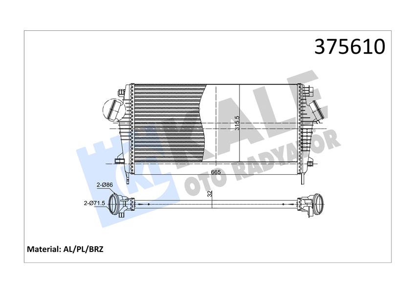 TURBO RADYATÖRÜ INTERCOOLER OPEL INSIGNIA A 1.6 CDTI 15 B16DTH B16DTJ BRAZING 665X315.5X32 OTOMATİK