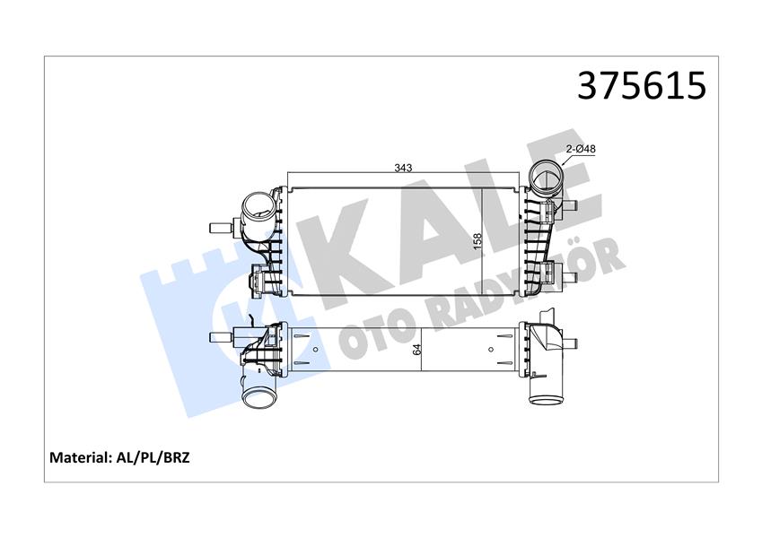 TURBO RADYATÖRÜ FORD C-MAX II 11 FOCUS III 11-17 GRAND C-MAX-COURIER 14 TOURNEO CONNECT 13 1.0ECOBOOST BRAZING 343X158X64 CV619L440VD