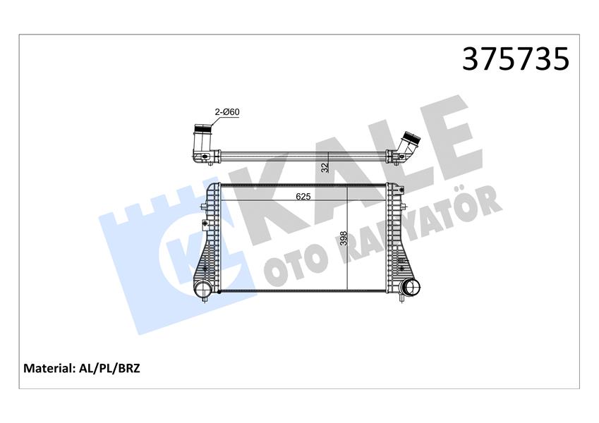 INTERCOOLER AUDI A3-TT 2.0TFSI 03 13-SEAT LEON 2.0FSI 05 12-VOLKSWAGEN GOLF VI-PASSAT-PASSAT CC 2.0T SI 08 TIGUAN 2.0TFSI 07 16 BRAZING 625X398X32 TURBO RADYATÖRÜ
