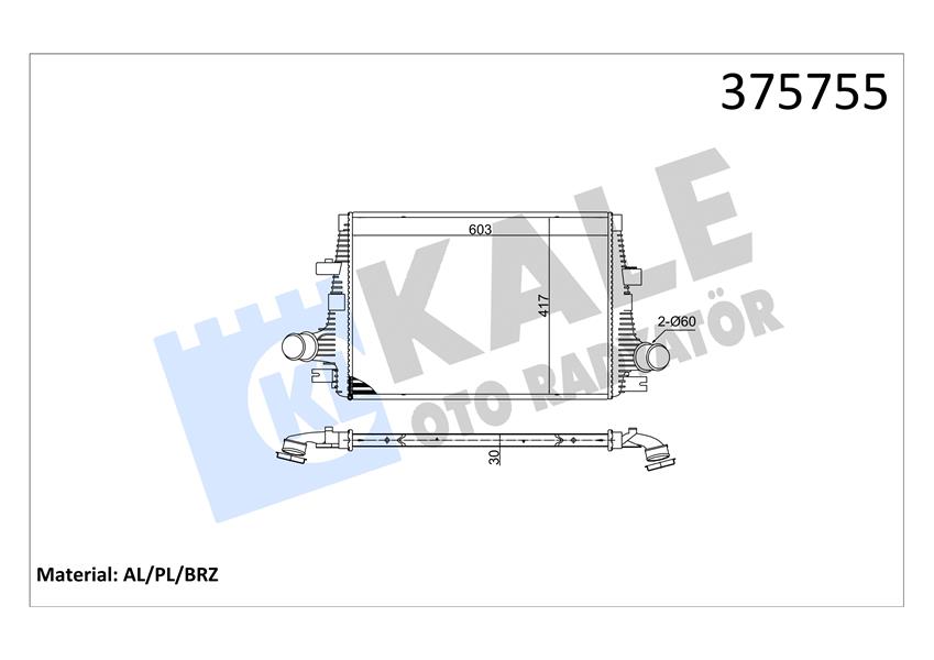 INTERCOOLER ALFA ROMEO 159 1.9-2.0-2.4 JTDM 05 SPIDER-BRERA 2.0-2.4JTDM 06 BRAZING 603X417X30 T URBO RADYATÖRÜ