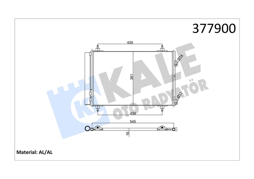 KLİMA KONDENSERİ BERLINGO-PARTNER 08 C4 04 307 00 1.4 16V1.6 16V-2.0 16V AL/AL 570X359X16