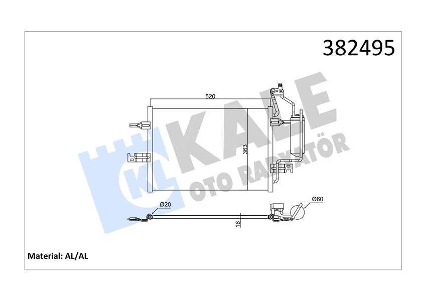 KLİMA RADYATÖRÜ OPEL MERIVA A MPV 1.6 1.4 16V 1.7 DTI 1.8 03-10 KURUTUCU İLE BRAZING AL-AL 520X363X16