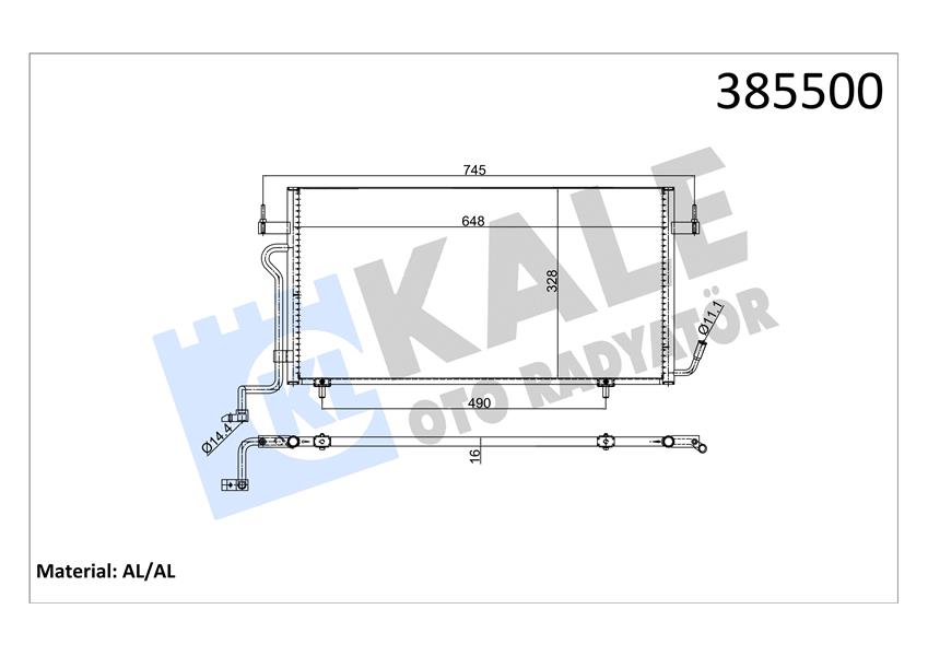 KLİMA KONDENSERİ PARTNER 96 BERLINGO 96 XSARA 97-00 1.8D-1.9D AL/AL 648X328X16