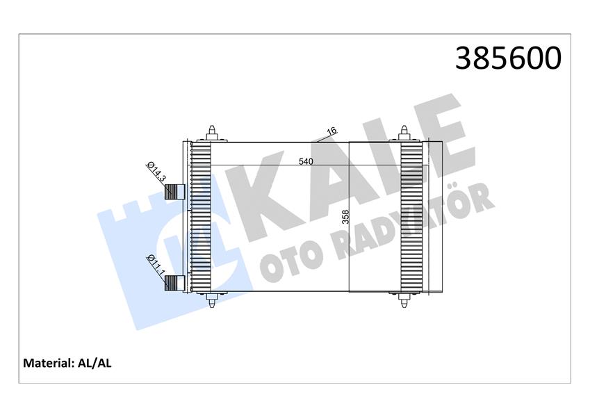 KLİMA RADYATÖRÜ KONDENSER PEUGEOT P307-P307 SW CITROEN C4-C5 2.0 HDI AL/AL 540X358X16
